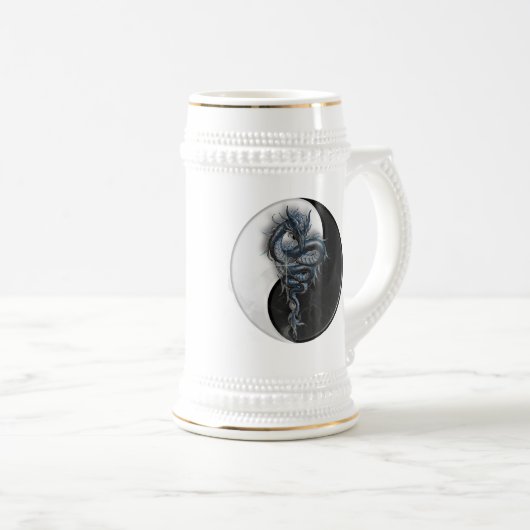 Yin Yang Chinese Dragon Stein Bierpul (Voorkant rechts)