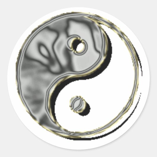 Yin Yang Chrome Ronde Sticker (Voorkant)
