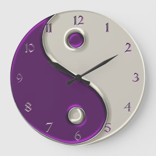 Yin Yang Clock in Paars en Terwijl Grote Klok (Voorkant)
