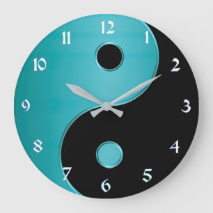 Yin Yang Clock in Turquoise en Black Grote Klok