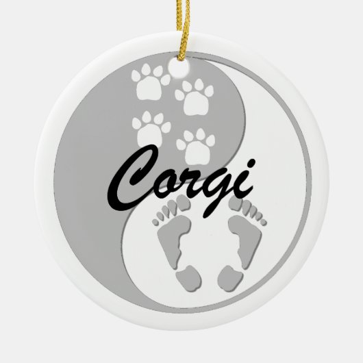 yin yang corgi keramisch ornament (Voorkant)
