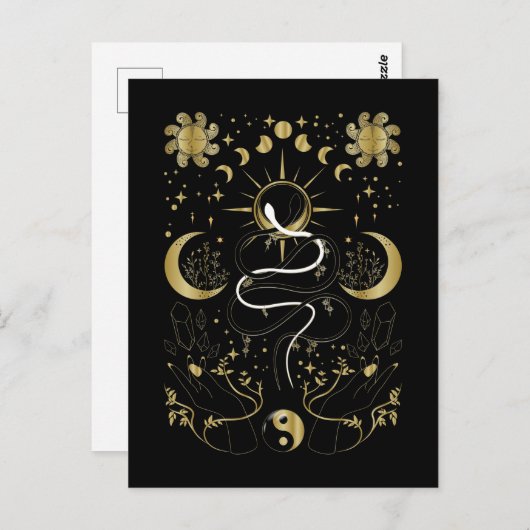 Yin Yang Crescent Moon Sun Celestial Snakes Briefkaart (Voorkant / Achterkant)