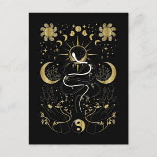 Yin Yang Crescent Moon Sun Celestial Snakes Briefkaart