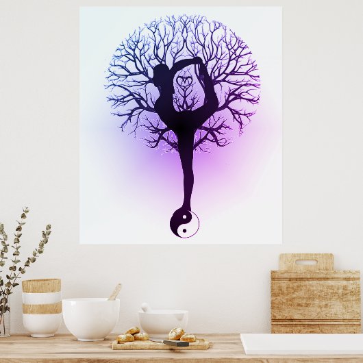 Yin Yang, de boom van het leven, vrouwen, Yoga Paa Poster (Keuken)
