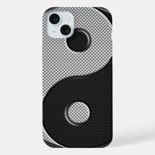Yin Yang Design in Carbon Fibre Print Style iPhone 15 Plus Case