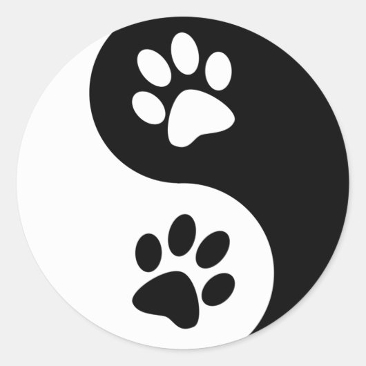 Yin Yang Dog Paws Ronde Sticker (Voorkant)