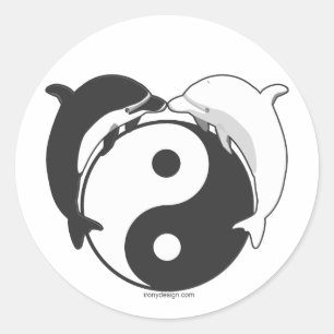 Yin Yang Dolphins Black/White Ronde Sticker