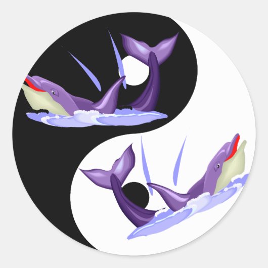 Yin Yang Dolphins Ronde Sticker (Voorkant)