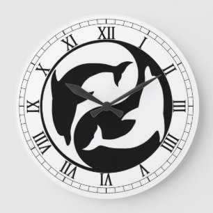 Yin Yang Dolphins Round Roman Nummerklok Grote Klok
