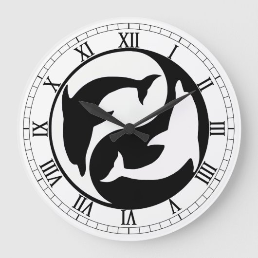 Yin Yang Dolphins Round Roman Nummerklok Grote Klok (Voorkant)