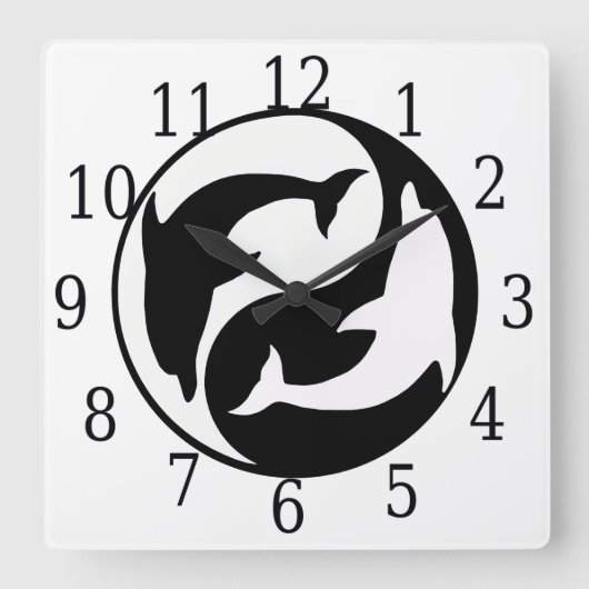 Yin Yang Dolphins Square Clock Vierkante Klok (Voorkant)