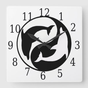 Yin Yang Dolphins Square Clock Vierkante Klok