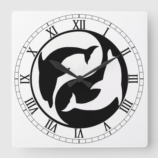 Yin Yang Dolphins Square Roman Numerals Clock Vierkante Klok (Voorkant)