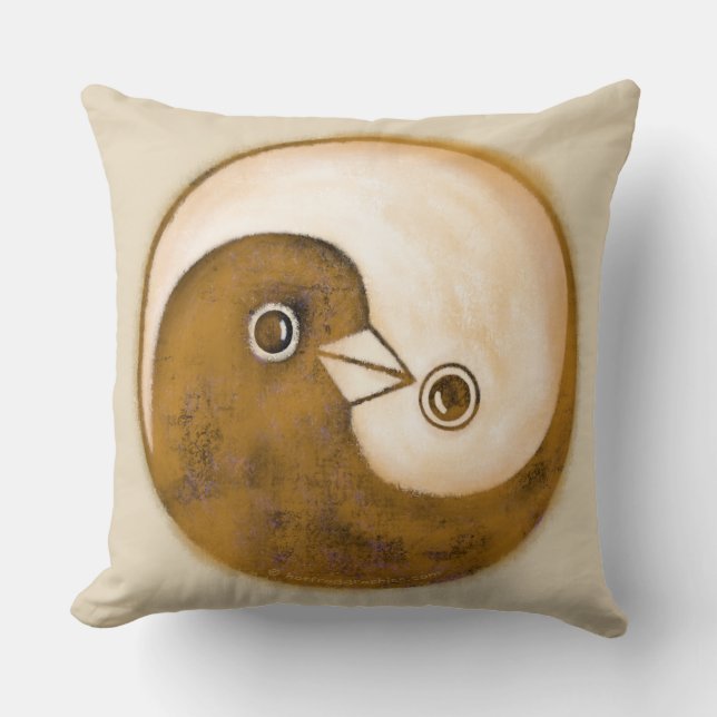 Yin yang doves, goud en buff een verbluffend kusse kussen (Voorkant)