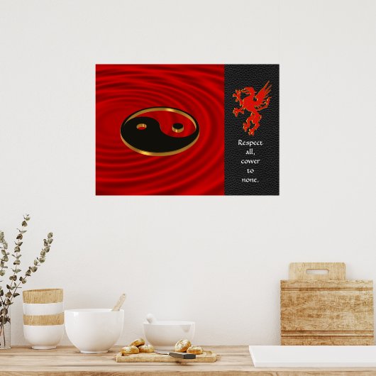 Yin Yang dragon Poster rood en zwart (Keuken)