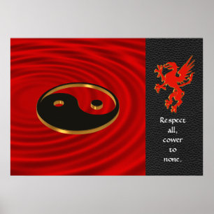 Yin Yang dragon Poster rood en zwart