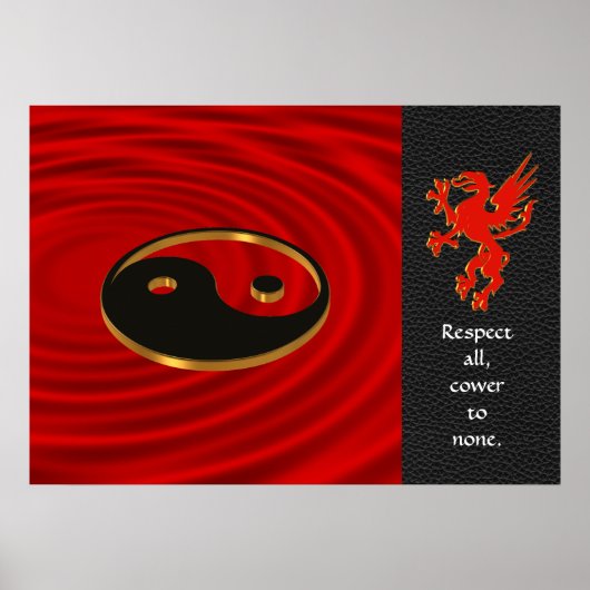 Yin Yang dragon Poster rood en zwart (Voorkant)