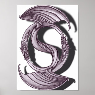 Yin Yang Dragon potlood Poster