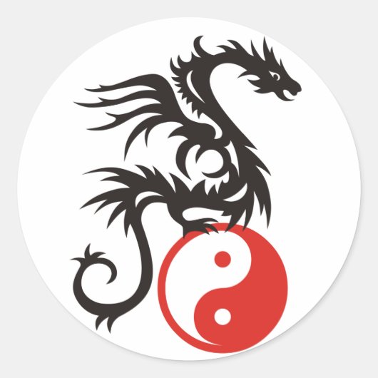 Yin & Yang Dragon Ronde Sticker (Voorkant)