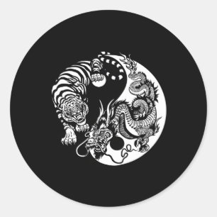 Yin Yang Dragon Tiger Ronde Sticker