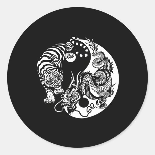 Yin Yang Dragon Tiger Ronde Sticker (Voorkant)