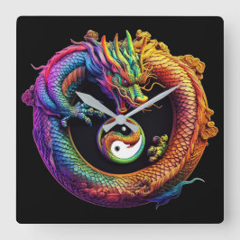 Yin Yang Dragon Wall Clock Vierkante Klok