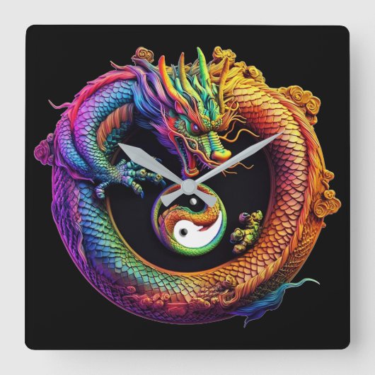 Yin Yang Dragon Wall Clock Vierkante Klok (Voorkant)
