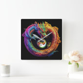 Yin Yang Dragon Wall Clock Vierkante Klok (Huis)