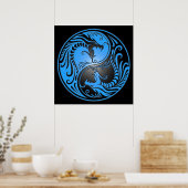 Yin Yang Dragons, blauw en zwart Poster (Keuken)