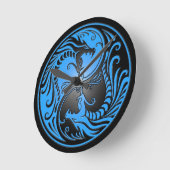 Yin Yang Dragons, blauw en zwart Ronde Klok (Hoek)