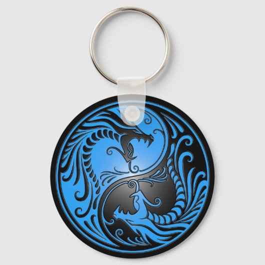 Yin Yang Dragons, blauw en zwart Sleutelhanger (Voorkant)