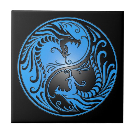 Yin Yang Dragons, blauw en zwart Tegeltje (Voorkant)