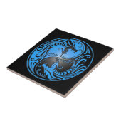 Yin Yang Dragons, blauw en zwart Tegeltje (Zijkant)