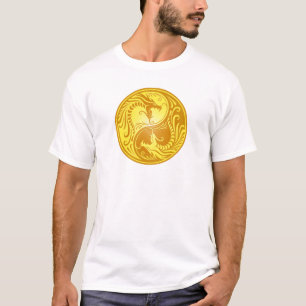 Yin Yang Dragons, geel en bruin T-shirt