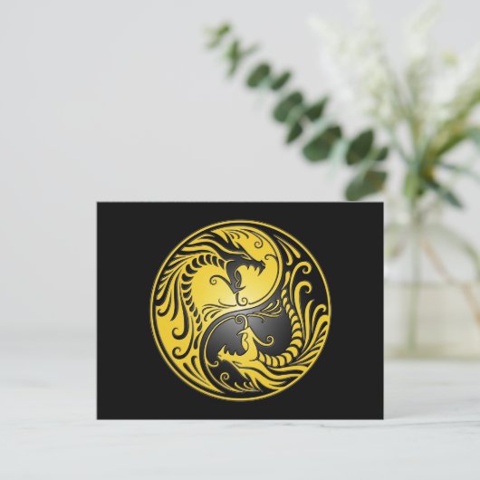 Yin Yang Dragons, geel en zwart Briefkaart (Staand voorkant)