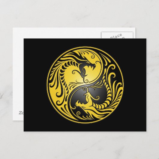 Yin Yang Dragons, geel en zwart Briefkaart (Voorkant / Achterkant)