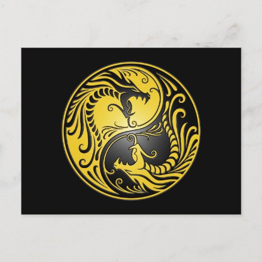 Yin Yang Dragons, geel en zwart Briefkaart (Voorkant)