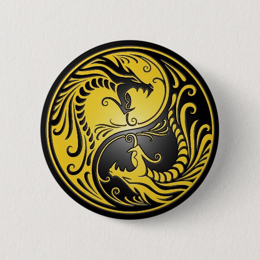 Yin Yang Dragons, geel en zwart Ronde Button 5,7 Cm (Voorkant)