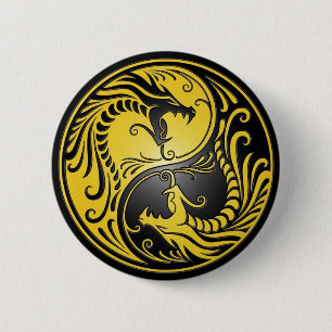 Yin Yang Dragons, geel en zwart Ronde Button 5,7 Cm
