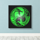 Yin Yang Dragons, groen en zwart Canvas Afdruk (Insitu (Houten vloer))