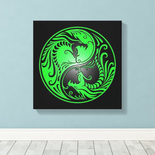 Yin Yang Dragons, groen en zwart Canvas Afdruk (Insitu (Houten vloer))