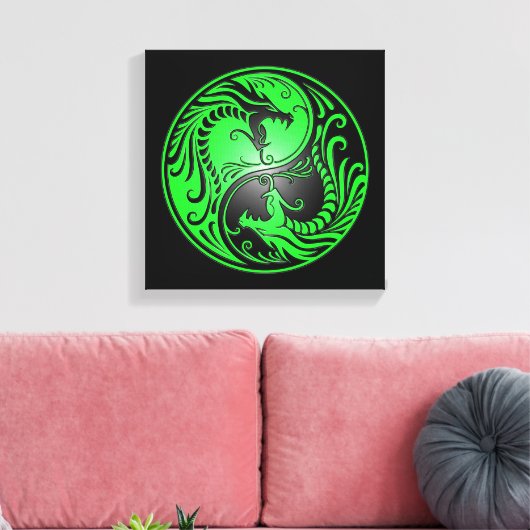 Yin Yang Dragons, groen en zwart Canvas Afdruk (Insitu (Woonkamer))