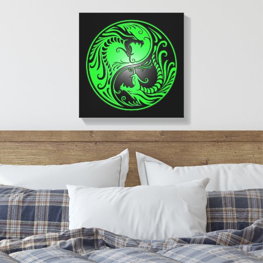 Yin Yang Dragons, groen en zwart Canvas Afdruk (Insitu (Slaapkamer))
