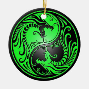 Yin Yang Dragons, groen en zwart Keramisch Ornament