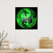 Yin Yang Dragons, groen en zwart Poster (Keuken)