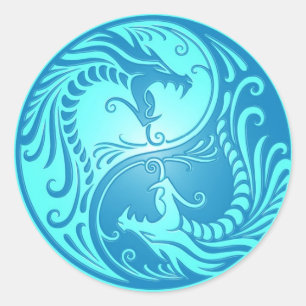 Yin Yang Dragons, lichtblauw Ronde Sticker