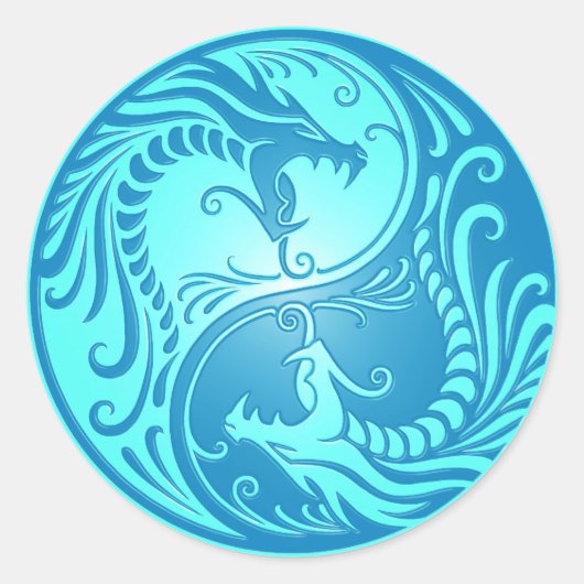Yin Yang Dragons, lichtblauw Ronde Sticker (Voorkant)