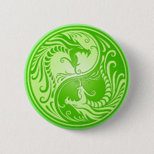 Yin Yang Dragons, lichtgroen Ronde Button 5,7 Cm