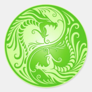 Yin Yang Dragons, lichtgroen Ronde Sticker