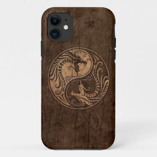 Yin Yang Dragons met een houten korreleffect Case-Mate iPhone Case
